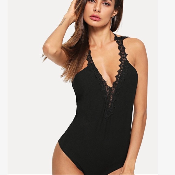 SHEIN Tops - Guipure Lace Appliqué Halter Bodysuit